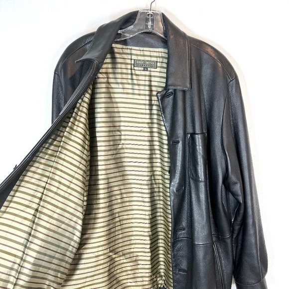 Black Leather Jacket Coat Large - Picture 4 of 12